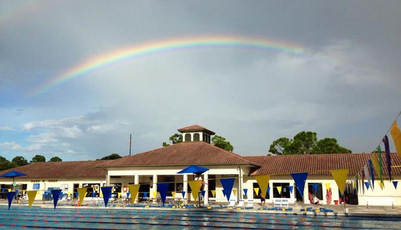 A rainbow over the pool at a Palm Beach Masters workout
