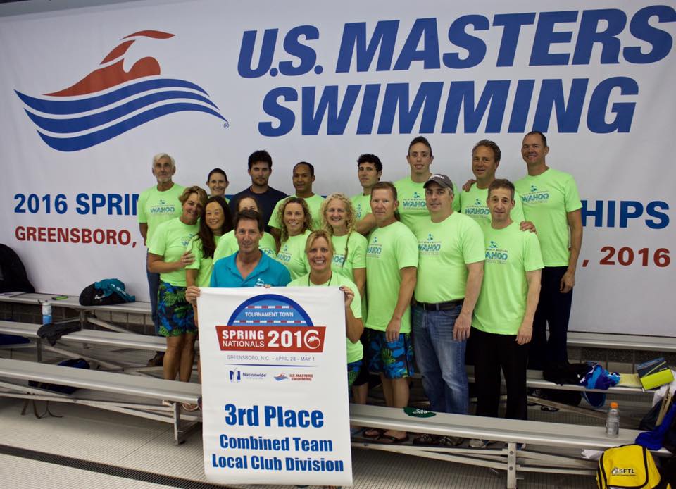 Palm Beach Masters swimmers with their USMS Nationals club banner